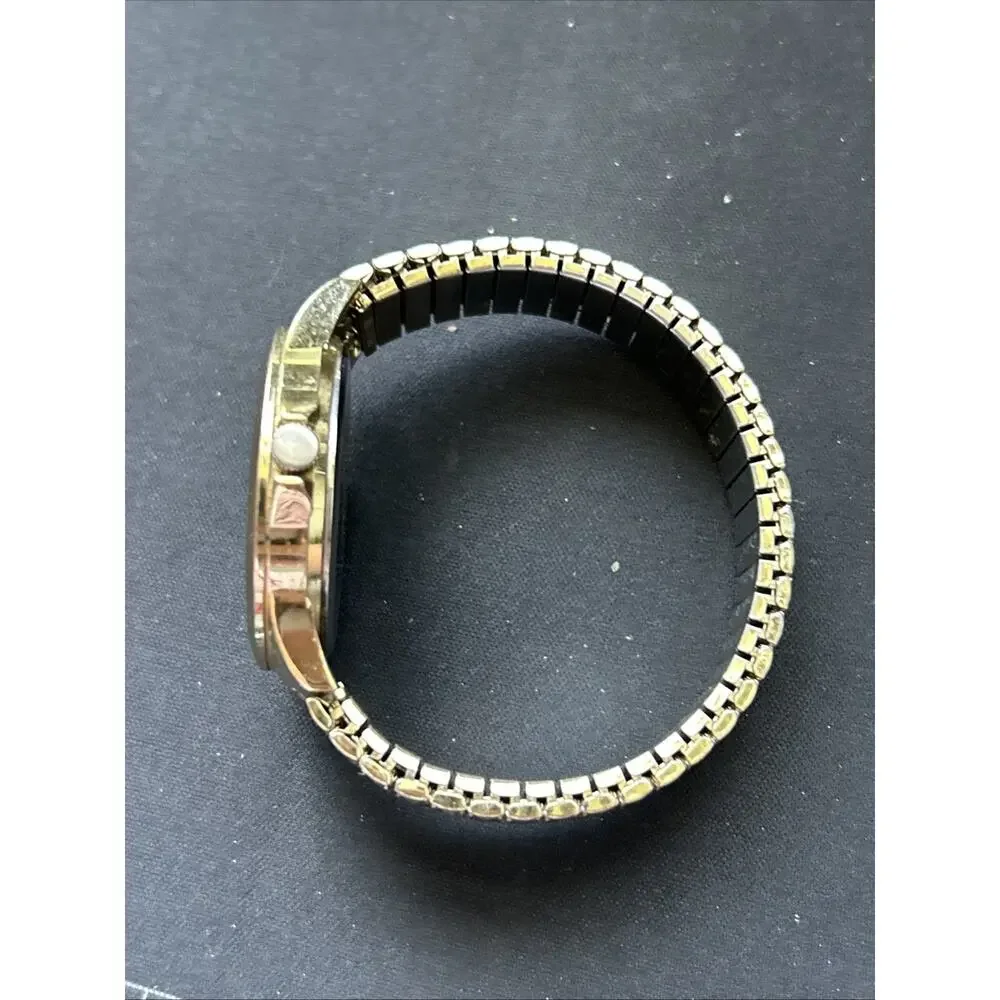 Gold Tone Black Dial Men’s Stretch Band Quartz Watch
